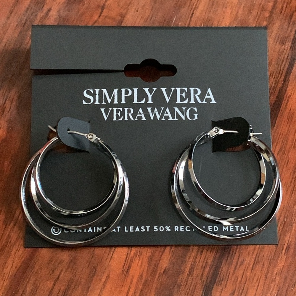 NWT Simply Vera Vera Wang gun metal tone hoop earrings